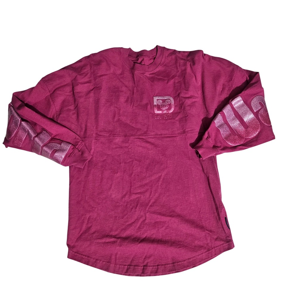 Disney World Spirit Jersey Magenta Pink Glitter Puff Print Long Sleeve XS